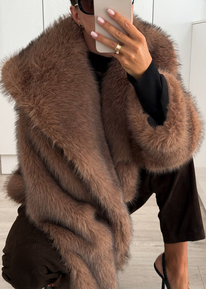 Faux Fur Jacket Plush Brown Oversized Fit