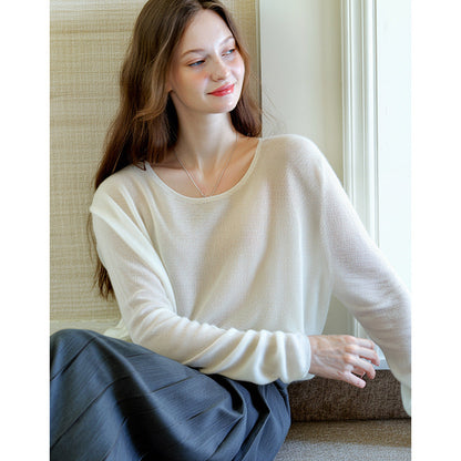 Elegant Cashmere Blend Sweater Soft Knit Round Neck Casual Long Sleeve