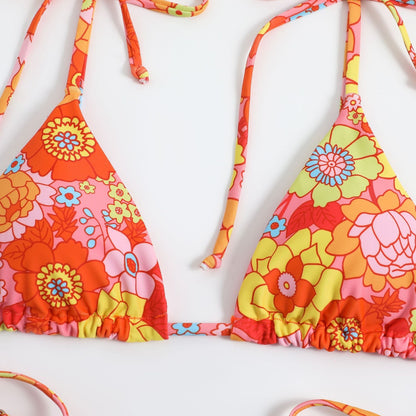 Print String Tie Backless Spaghetti Swimwear