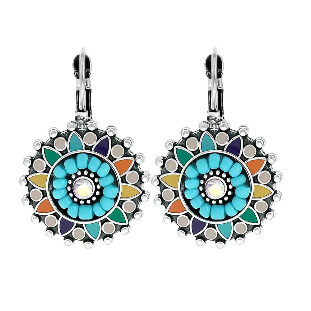 Turquoise Tassel Earrings with Geometric Metal Design