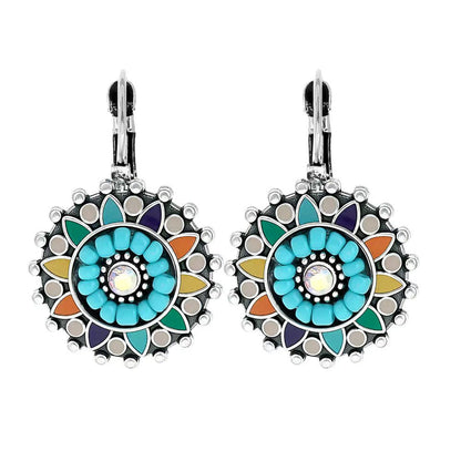 Turquoise Tassel Earrings with Geometric Metal Design