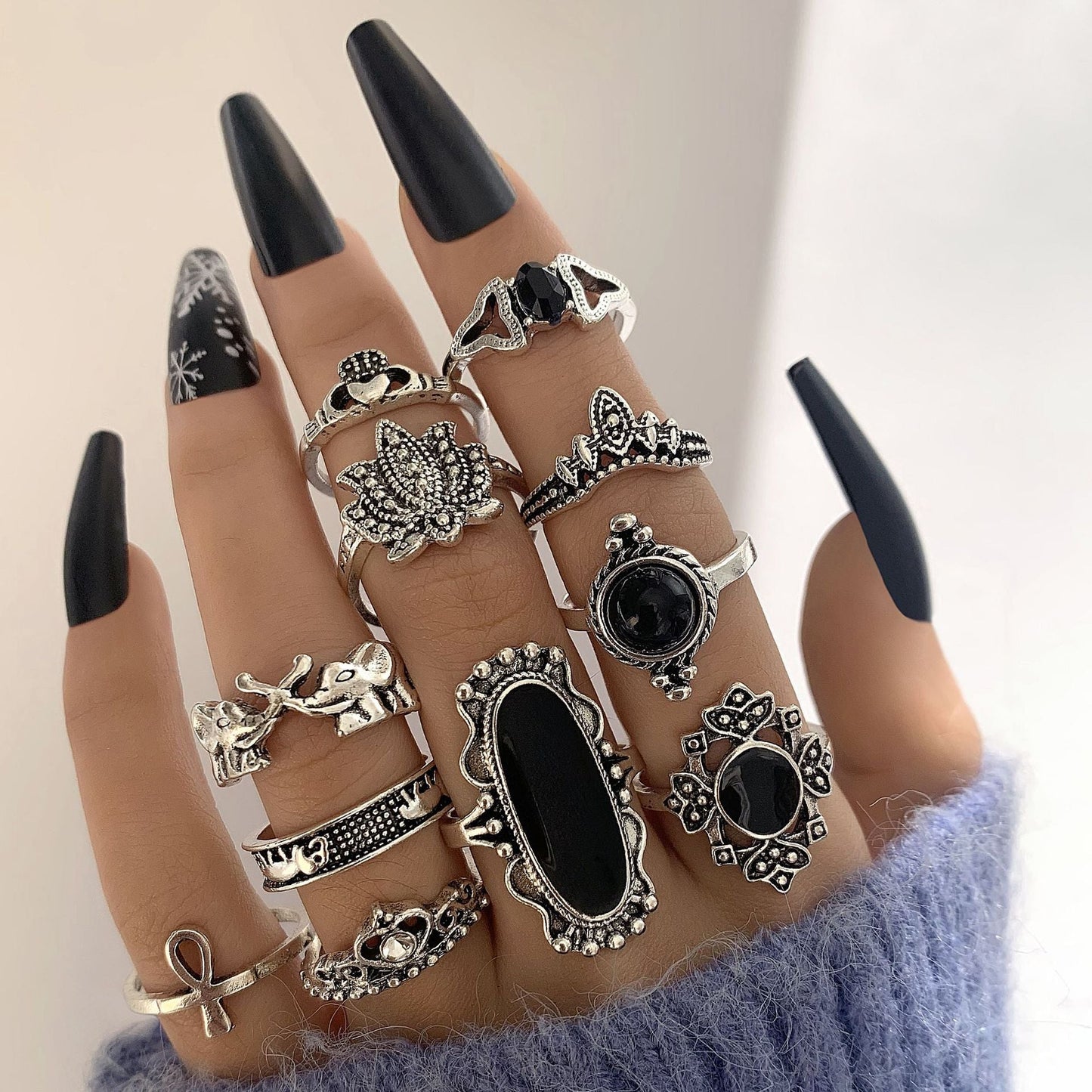 Vintage Geometric Moonstone Ring Set With Sun And Arrow Design