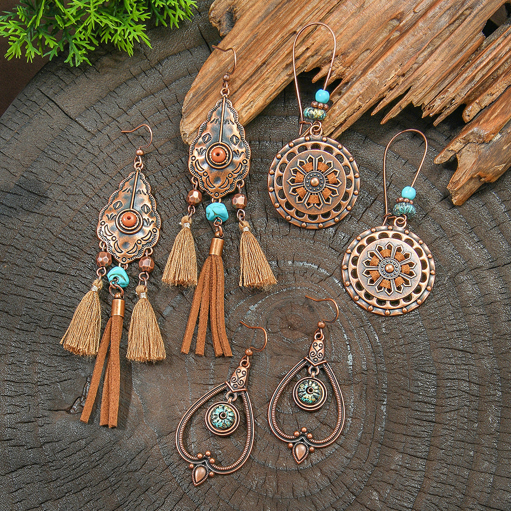 Bohemian Style Handmade Tassel Earrings with Heart-Shaped Design