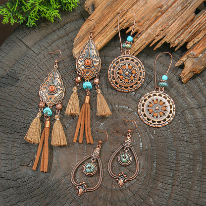 Bohemian Style Handmade Tassel Earrings with Heart-Shaped Design