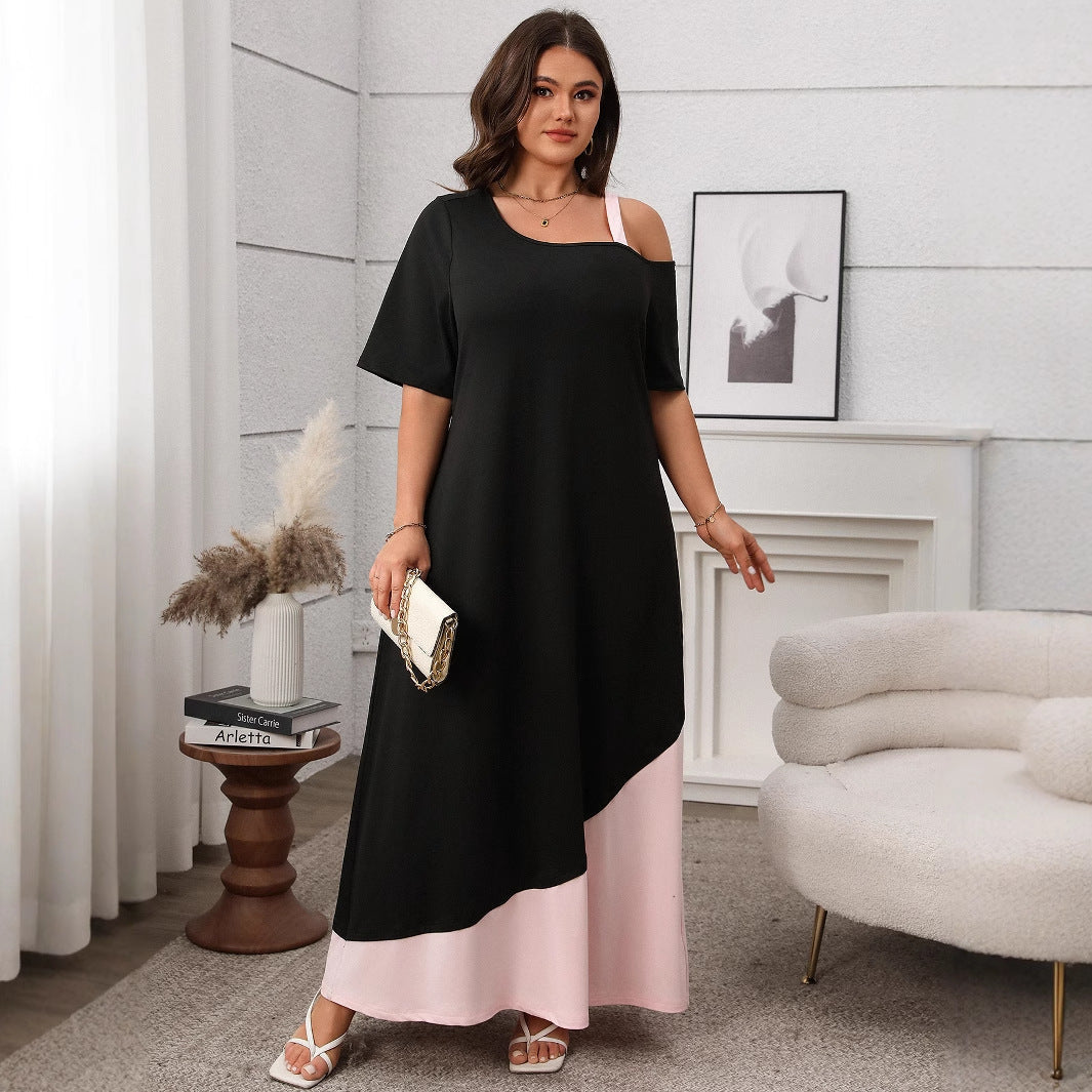 Women鈥檚 A-Line Solid Color Spliced Midi Dress