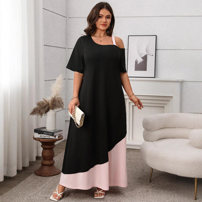 Women鈥檚 A-Line Solid Color Spliced Midi Dress