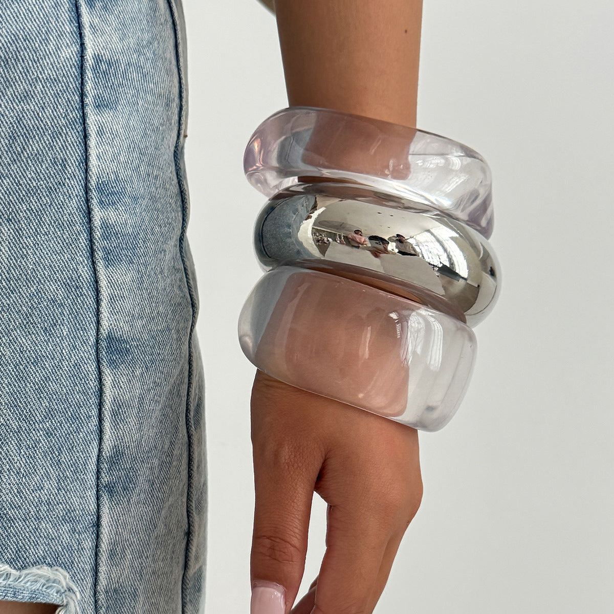 Trendy Clear Acrylic Wide Cuff Bracelet Irregular Geometric Design