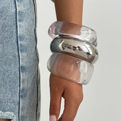 Trendy Clear Acrylic Wide Cuff Bracelet Irregular Geometric Design