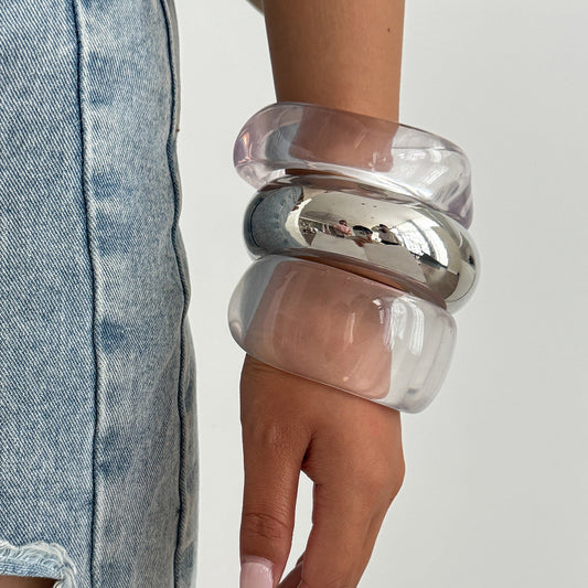 Trendy Clear Acrylic Wide Cuff Bracelet Irregular Geometric Design