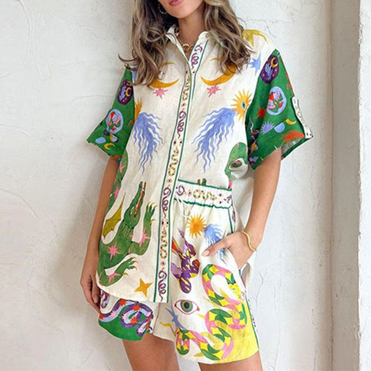 Floral Print Casual Pants Set