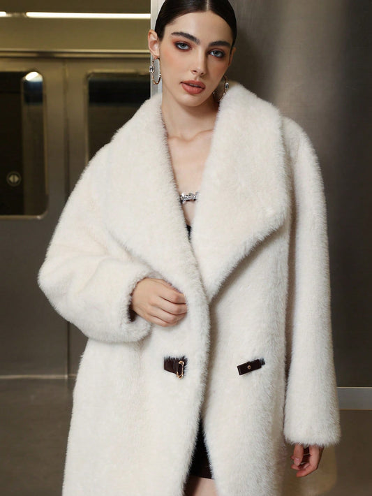 Luxury Faux Fur Long Coat with Belt for Women