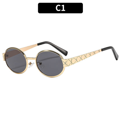 Trendy Metal Oval Sunglasses Stylish UV400 Protection