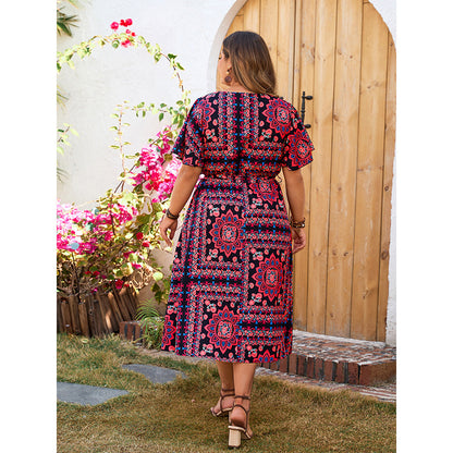 Elegant V-Neck Loose Fit Floral Maxi Dress