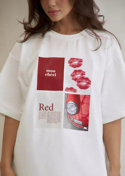 Oversized Cotton T Shirt with Lip Print