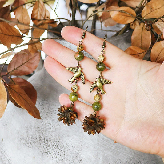 Handmade Vintage-Inspired Earrings with Natural Stone