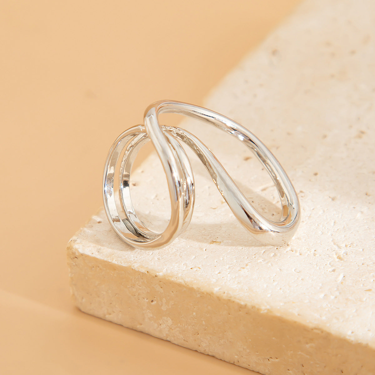 Trendy Irregular Metal Bracelet Set Stylish Open Cuff