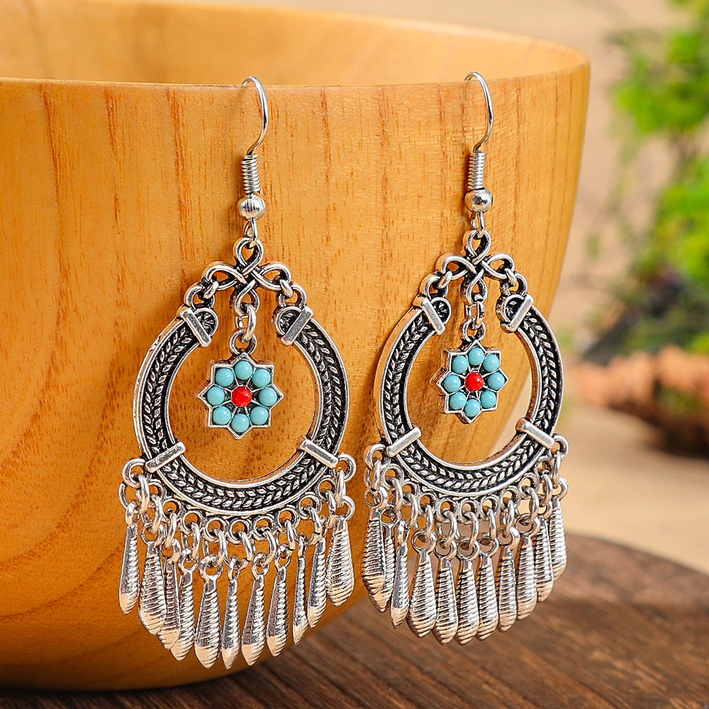 Bohemian Vintage Floral Tassel Earrings for Women