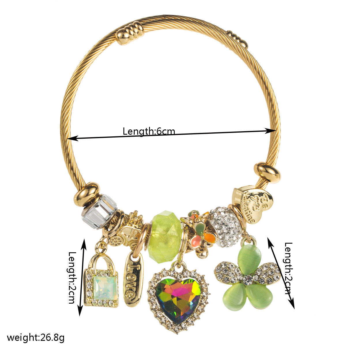 Stylish Heart Pendant Stainless Steel Bracelet with Beads