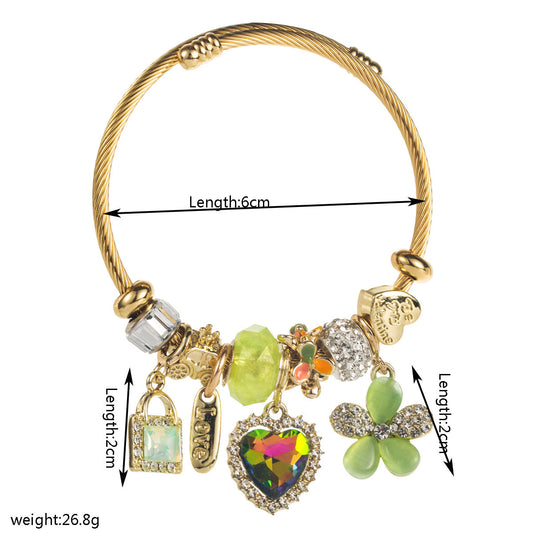 Stylish Heart Pendant Stainless Steel Bracelet with Beads