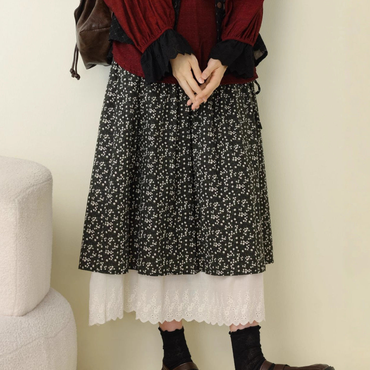 Artistic Printed A-Line Skirt with Tie Detail
