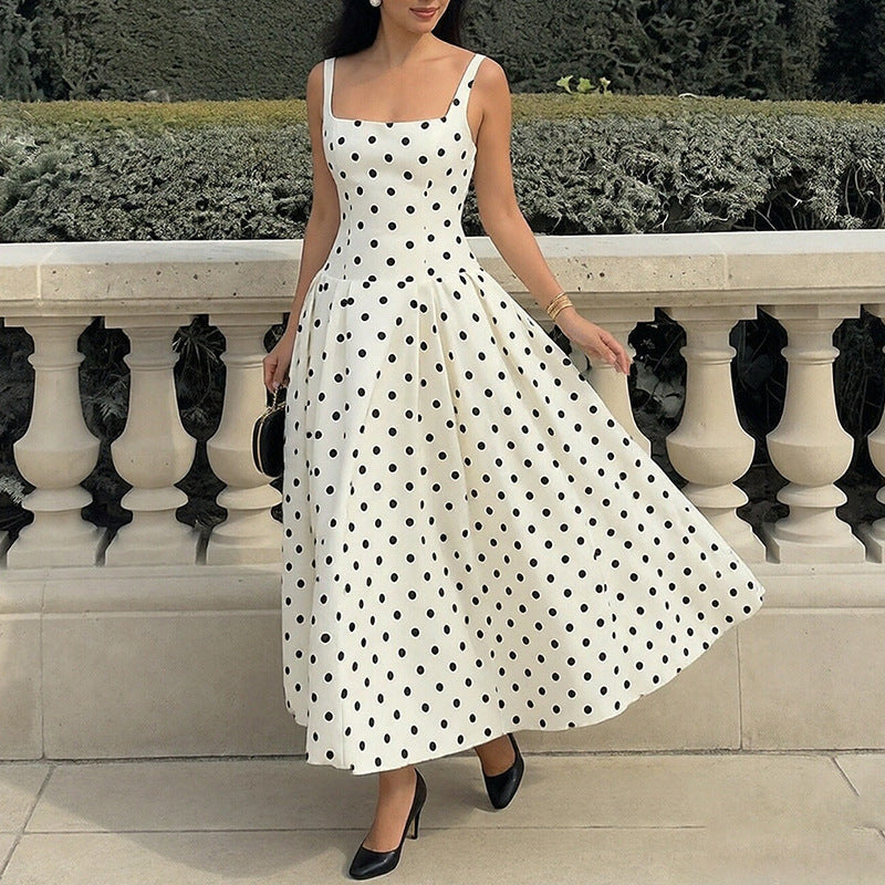 Polka Dot Strapless Maxi Dress Elegant Style