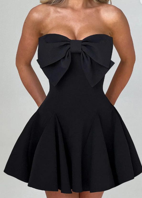 Strapless Lace Up Back Dress With Bow Detail