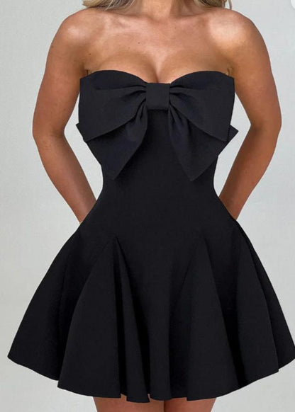 Strapless Lace Up Back Dress With Bow Detail
