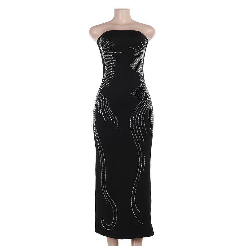Angel Wings Bodycon Dress with Rhinestones Elegant Black