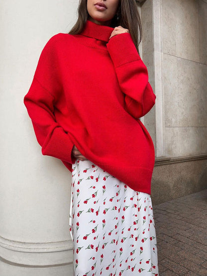 Cherry Print Elegant High-Waisted Midi Skirt