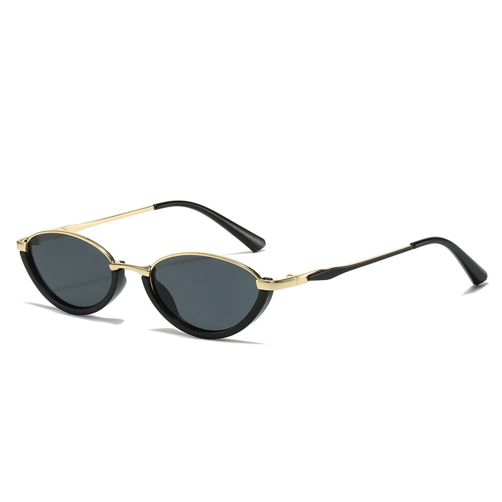 Oval Frame Metallic Sunglasses Stylish UV400 Protection