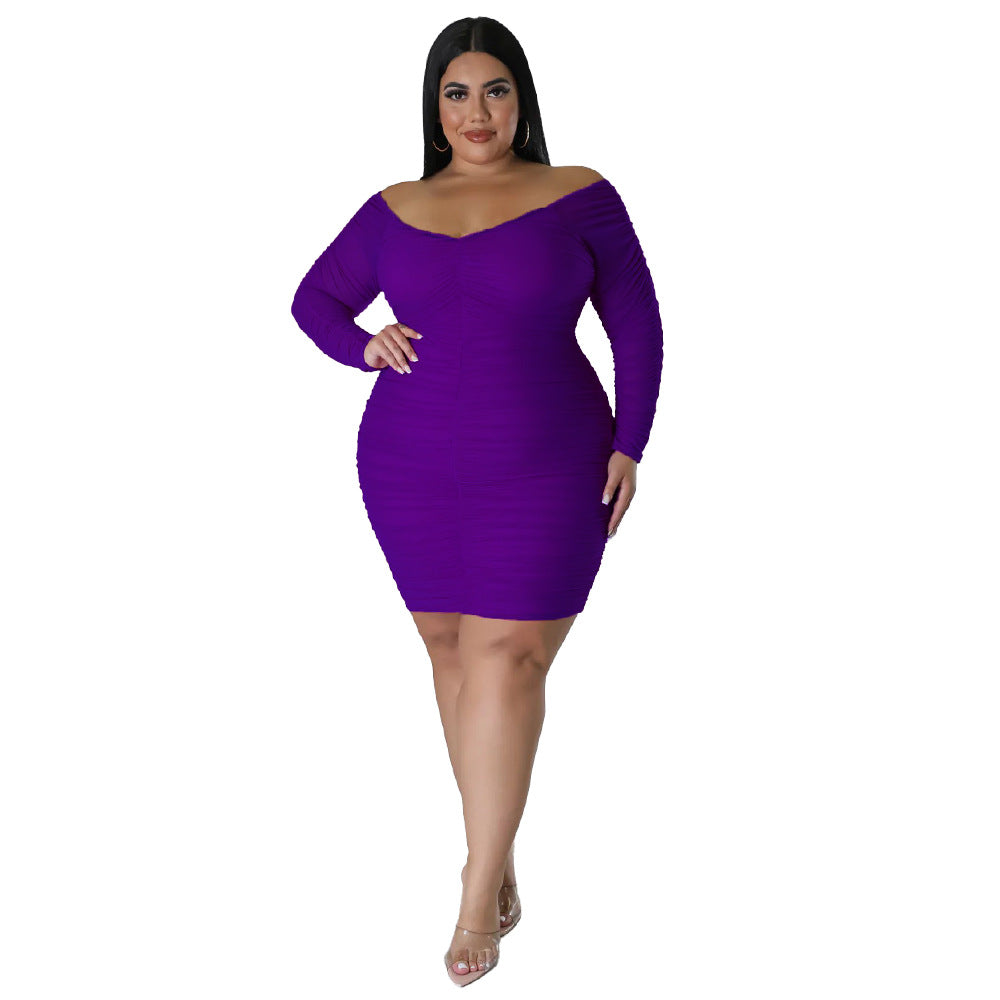 Plus Size Autumn Dress With Mesh Sleeves