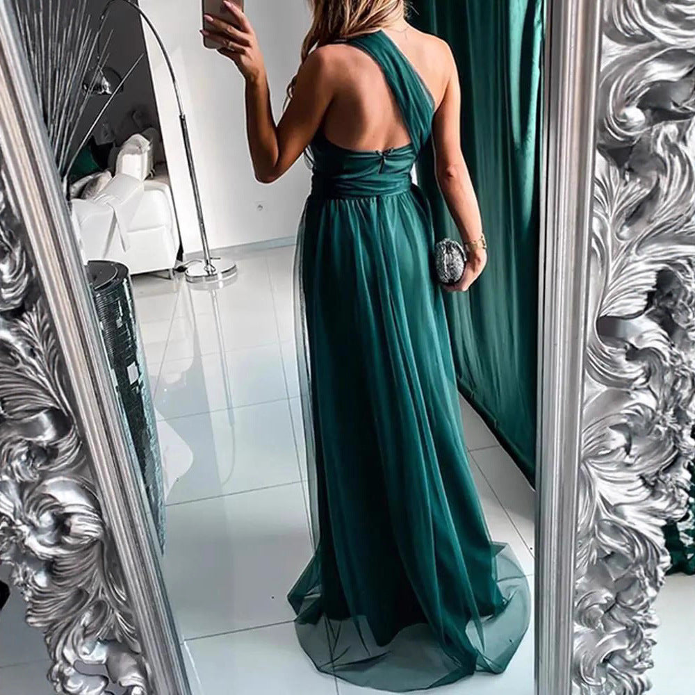 Chic Solid Color Maxi Dress With Deep V Neck