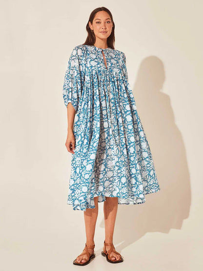 Vintage Floral Maxi Dress Relaxed Casual Style