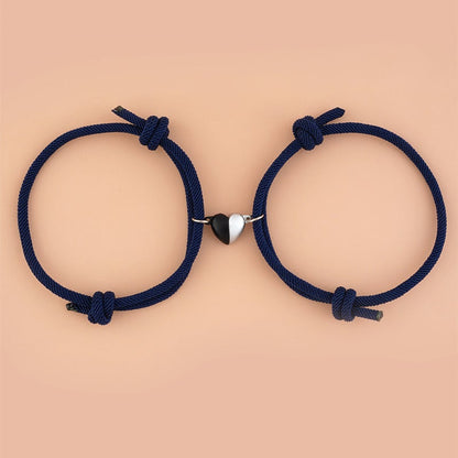 Fashionable Black And White Heart-Shaped Magnetic Buckle Milan Rope Braided Couples Girlfriends Bracelet Adjustable Bracelet
