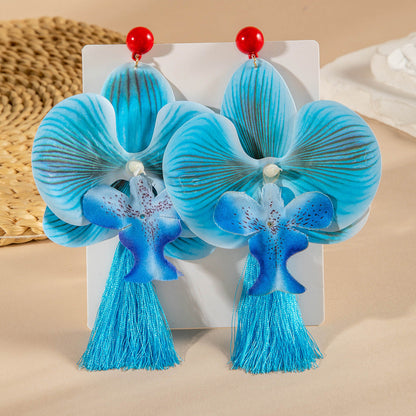 Colorful Orchid Flower Earrings Fresh Atmosphere