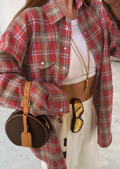 Plaid Cotton Casual Overshirt With Chest Pockets