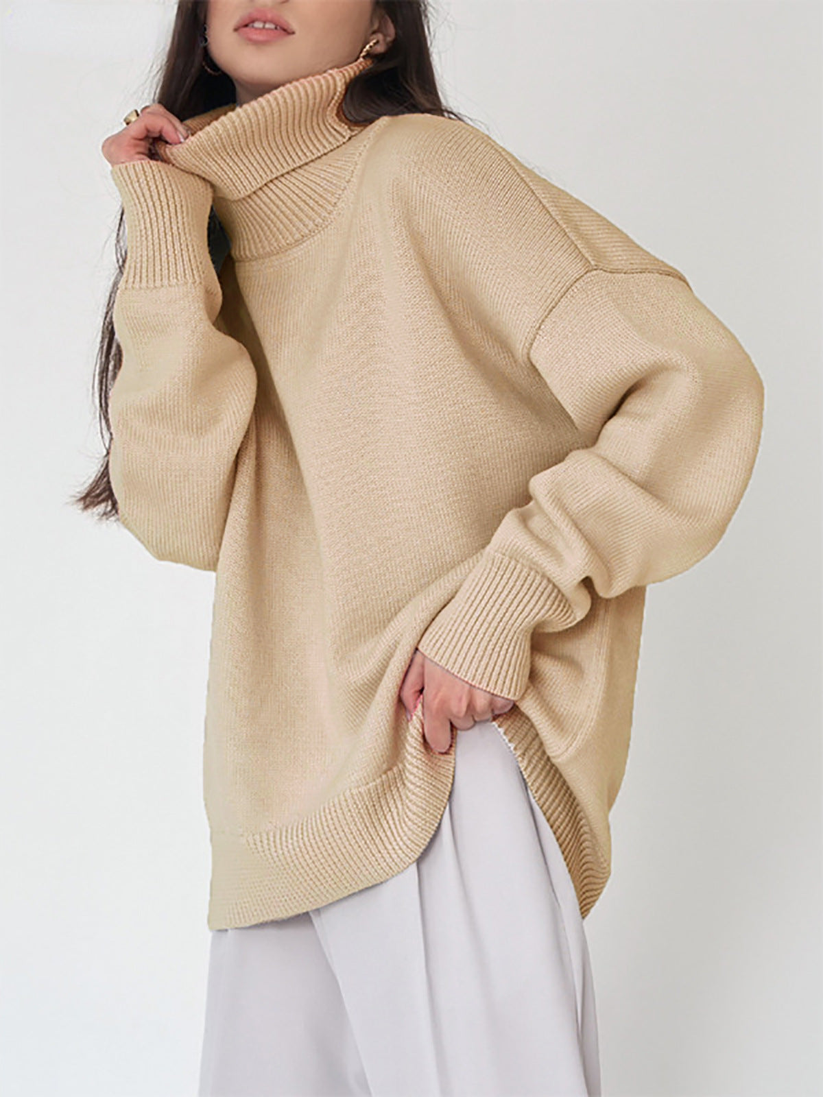 High Neck Solid Sweater for Women Cozy Casual Pullover