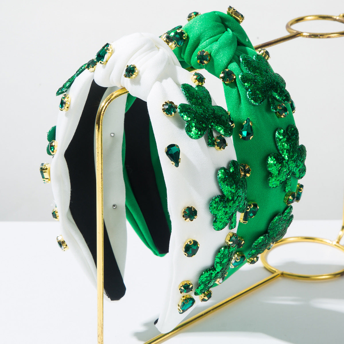 Emerald Green Rhinestone Headband Clover Accessory for St. Patrick's Day