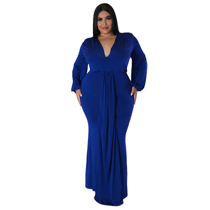 Trendy Plus Size V-Neck Irregular Hem Dress For Night Out