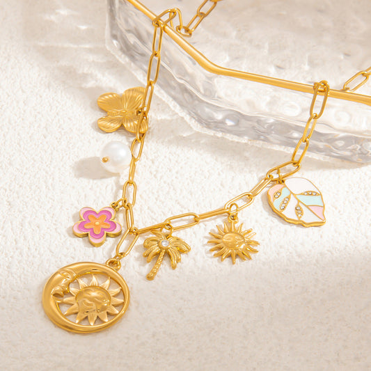 Stylish Pearl Pendant Stainless Steel Necklace for Women