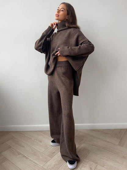 Loose High Collar Knit Sets