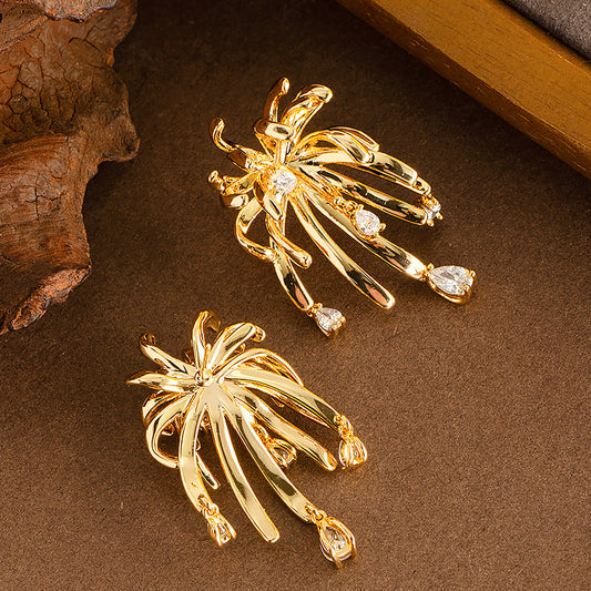 French Floral Crystal Tassel Earrings For Women