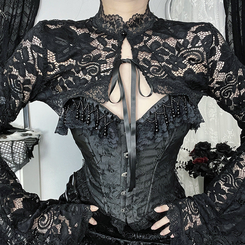 Dark Lace Crop Cardigan Summer Streetwear