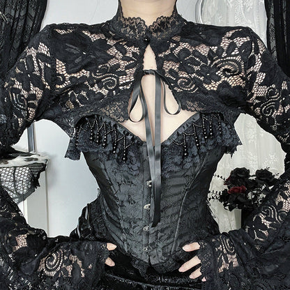 Dark Lace Crop Cardigan Summer Streetwear