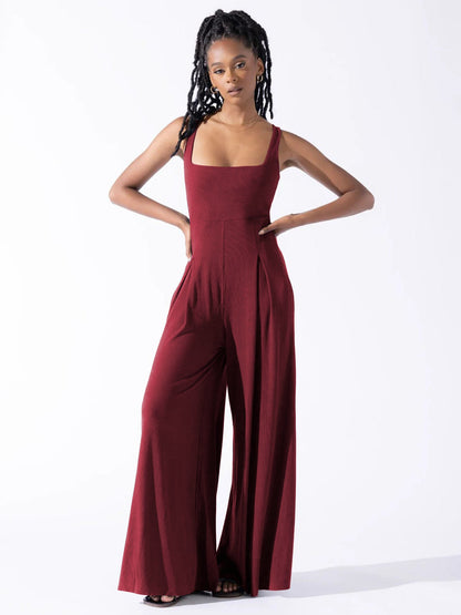 High-Waisted Wide-Leg Jumpsuit Casual Commuter Pants