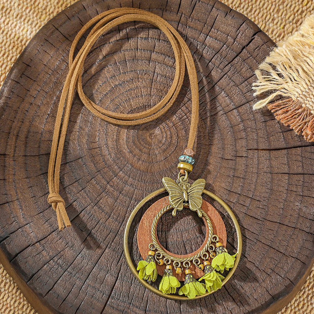 Trendy Ethnic-Inspired Butterfly Flower Necklace With Tassels