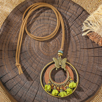 Trendy Ethnic-Inspired Butterfly Flower Necklace With Tassels