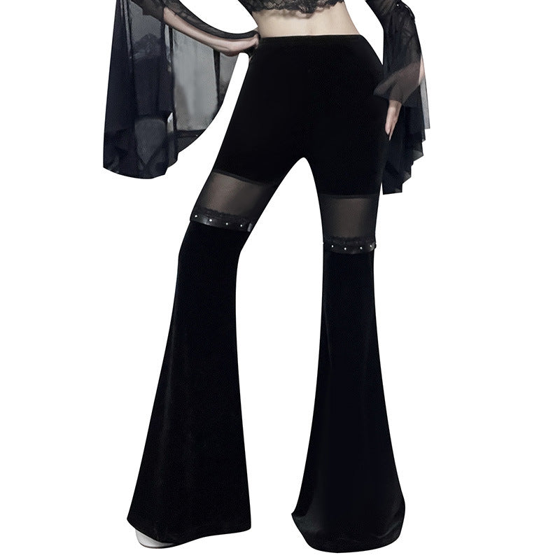 High-Waisted Flared Pants with Mesh Panels for Trendy Casual Look