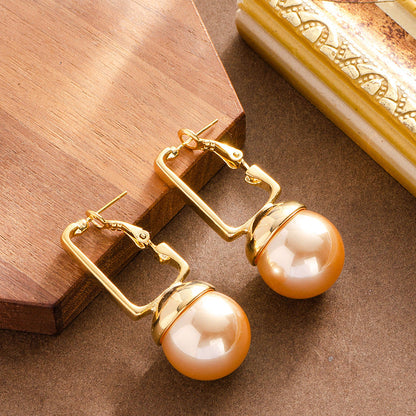 Fashion Pearl Earrings Stylish Geometric Design 925 Silver Needle