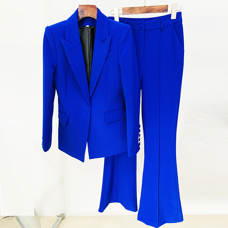 Chic One-Button Blazer And Flare Pants Set
